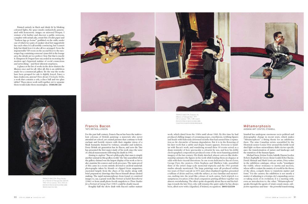 Pages 90 and 91 of the Spring 2009 issue of <em>Canadian Art</em>