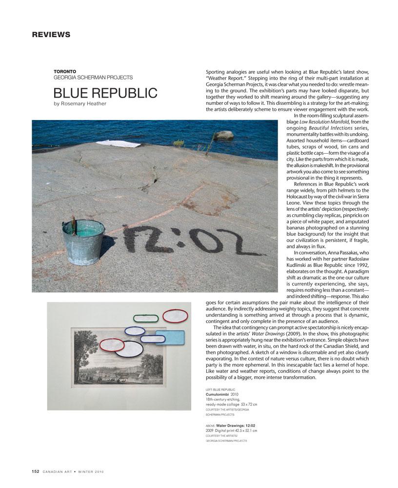 Blue Republic, spread from the Winter 2010/11 issue of <em>Canadian Art</em>