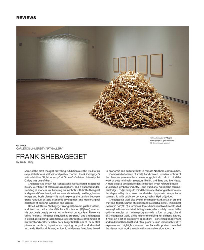 Frank Shebageget, spread from the Winter 2010/11 issue of <em>Canadian Art</em>