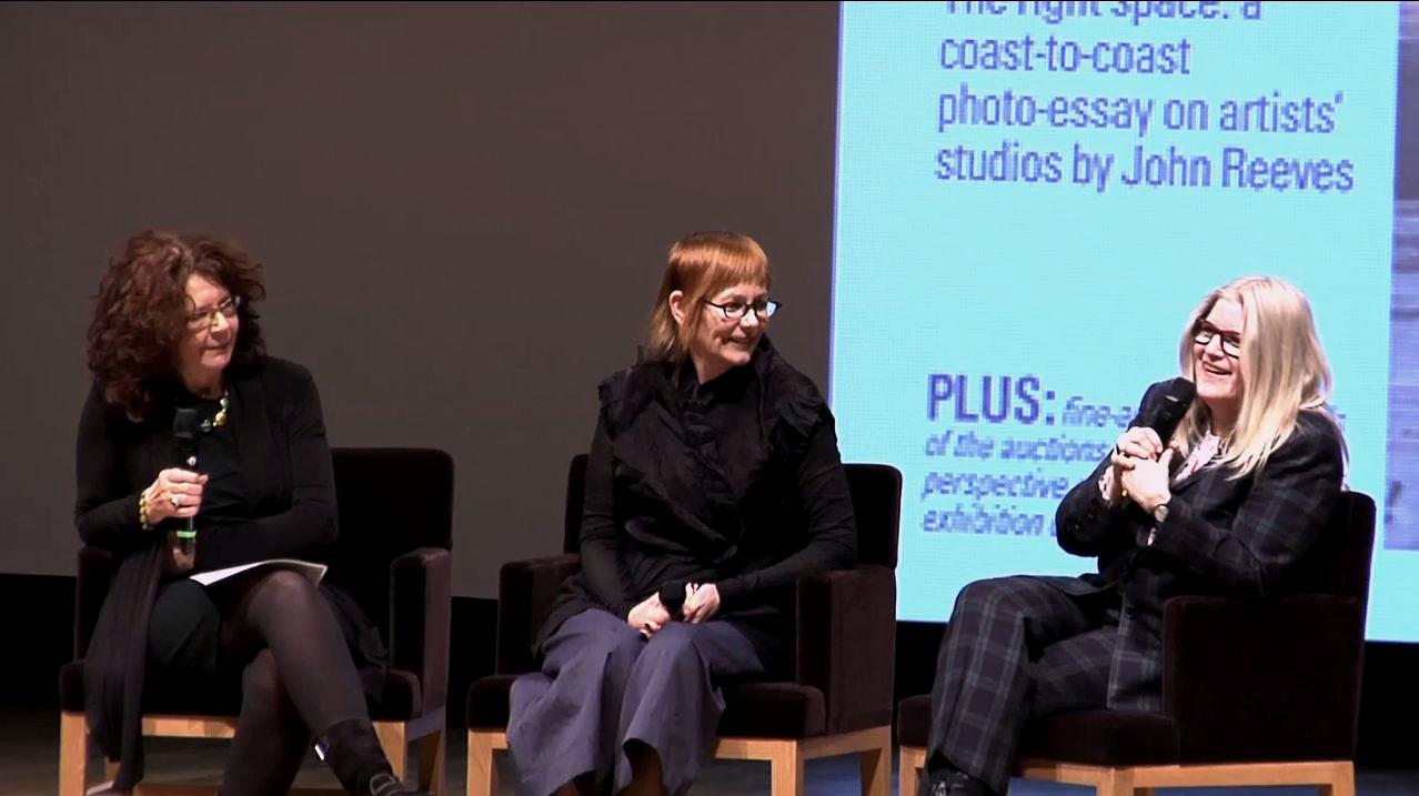 From left: Jane Perdue, Katherine Knight and Wanda Koop in conversation