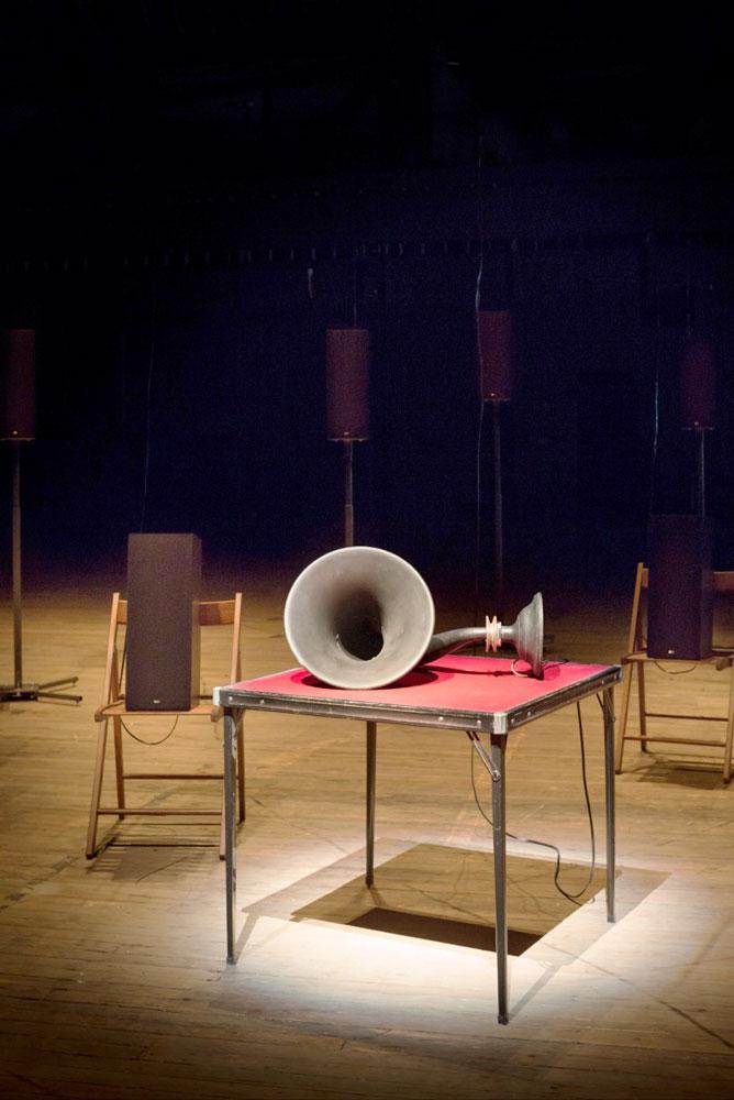 Janet Cardiff and George Bures Miller <em>The Murder of Crows</em> 2008 Installation view Courtesy Park Avenue Armory / photo James Ewing