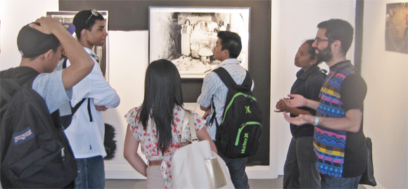 TDSB students visit Angell Gallery with artist and facilitator Oliver Husain, as part of the Canadian Art Foundation School Hop.