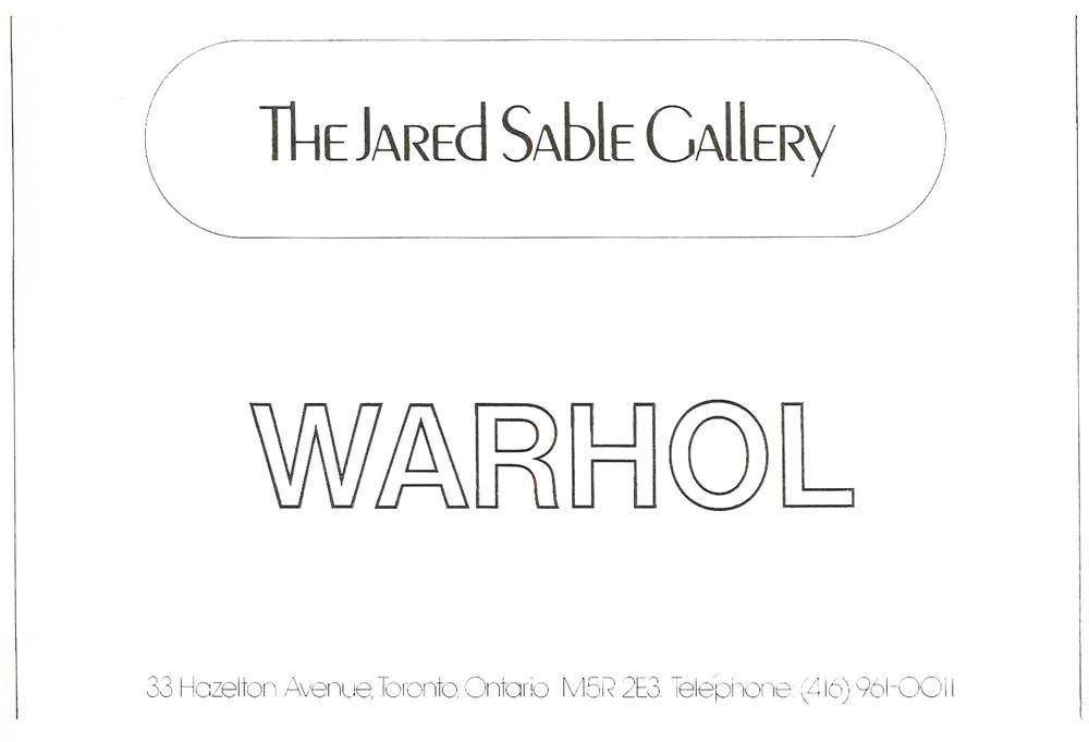 Advertisement for the Jared Sable Gallery's exhibition of works by Andy Warhol from the December 1973/January 1974 issue of <em>artscanada</em>