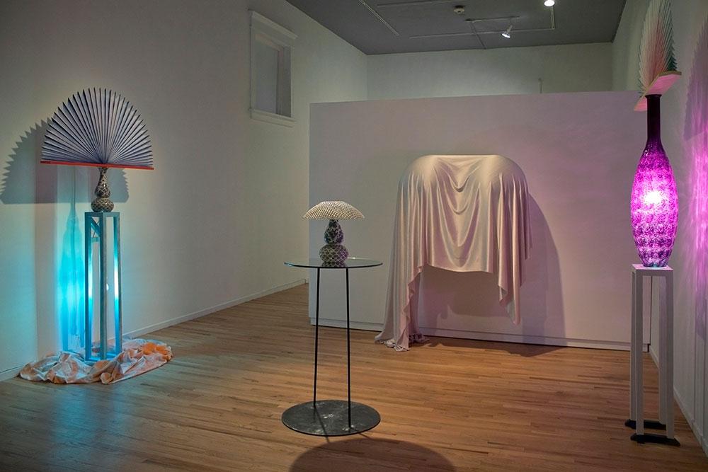 Tamara Henderson <em>Neon Figure</em> 2013 and <em>Pacific Peace</em> 2013 Installation view / photo Megan Hill-Carroll