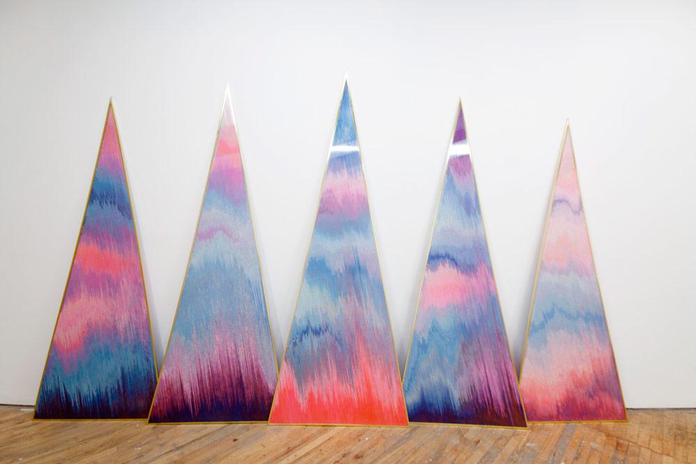 Lauren Hall <em>Clouds Edged with Intolerable Radiancy</em> 2011 Coloured sand poured in fluted polycarbonate and aluminum 3.35 x 2.43 m overall Courtesy YYZ Artists’ Outlet (Image 1/25)