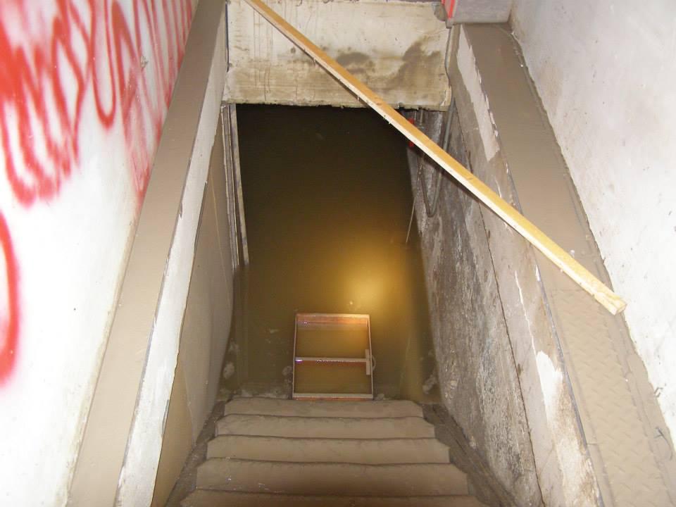 The flooded basement at Avalanche Institute of Contemporary Art, where directors Nate McLeod and Cassandra Paul had studios / photo courtesy Avalanche