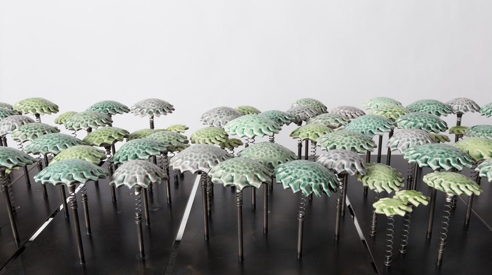 A view of Amélie Proulx's winning artwork <em>Jardinet Méchanique</em>, which combines ceramics with microprocessors to create a moving gardenscape / photo Frances Juriansz