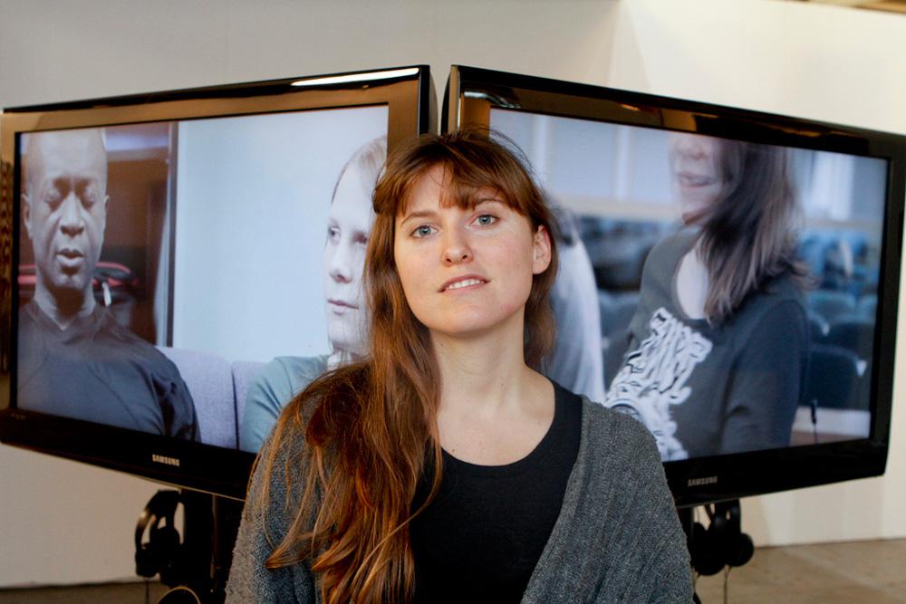Melanie Gilligan with some of her video works after winning the 2010 Illy Present-Future Prize at Artissima in Italy / photo Max Tomasinelli (maxtomasinelli.com)