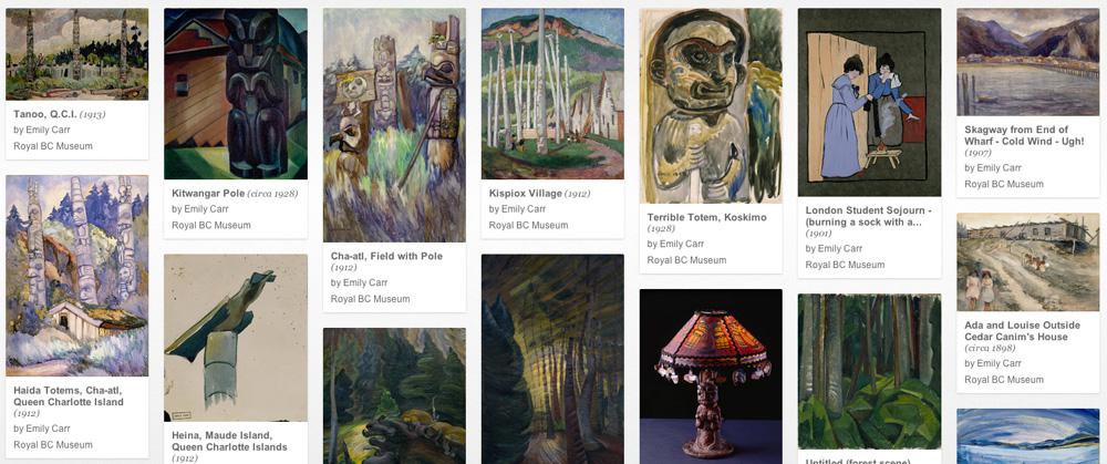 A screenshot of the Royal BC Museum's Google Art Project offerings