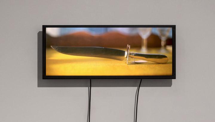 Owen Kydd, <em>Knife (J.G.)</em>, 2011, Video, 76.2 cm panoramic display. Courtesy Monte Clark Gallery/Nicelle Beauchene Gallery, New York.