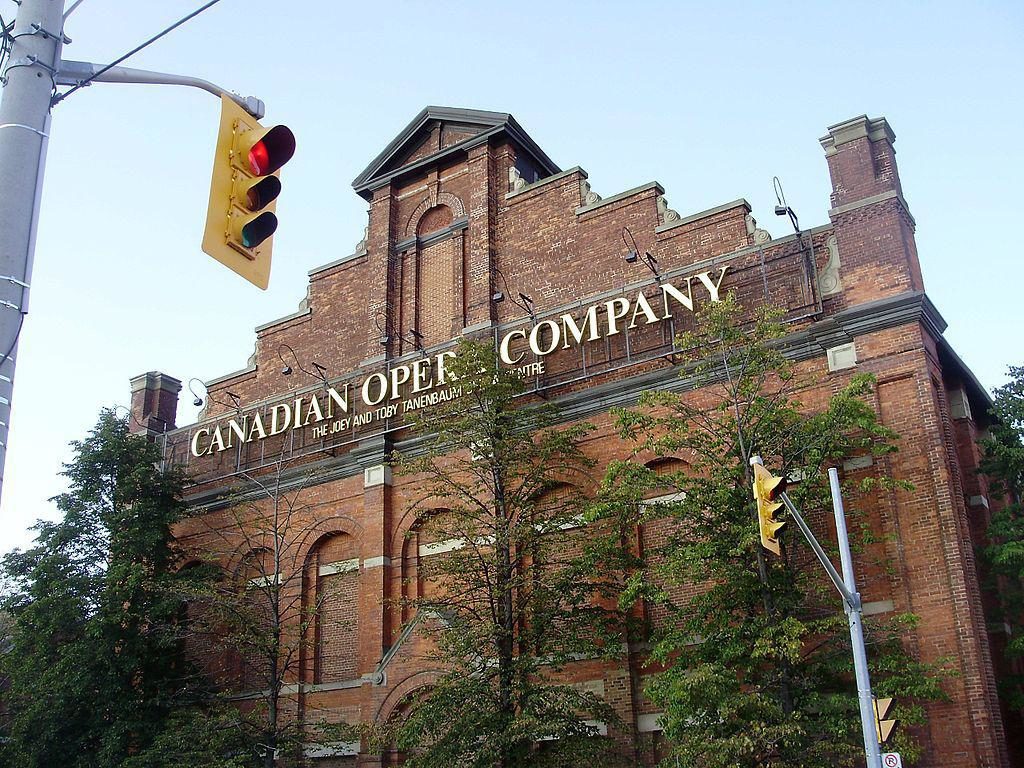 The Joey and Toby Tannenbaum Opera Centre, a complex of reconditioned historic industrial buildings at 227 Front Street East in downtown Toronto. It houses offices and rehearsal spaces for the Canadian Opera Company, and in late October will host the inaugural Feature Art Fair. Photo: GTD Aquitaine via Wikimedia Commons.
