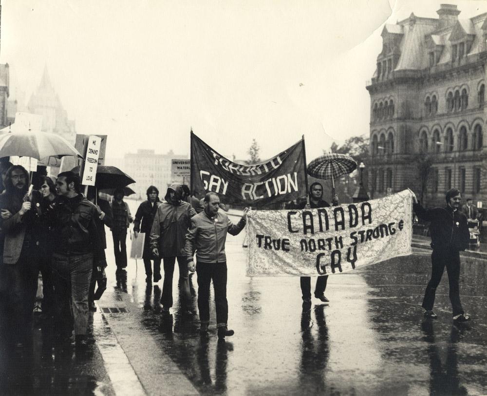 Jearld Moldenhauer's photograph of a 1971 demonstration on Parliament Hill in Ottawa is part of "What it Means to be Seen: Photography and Queer Visibility," which runs June 18 to August 24 at the Ryerson Image Centre. Image courtesy of the Canadian Lesbian and Gay Archives, Toronto.
