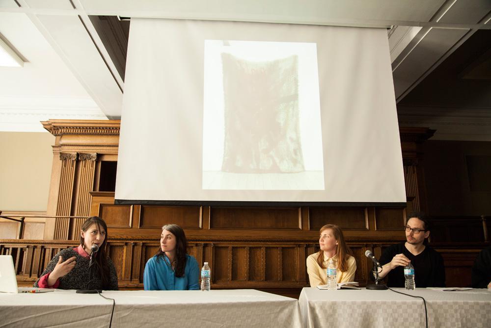 Artists Emily Hill, Colleen Heslin, Angela Teng and Jeremy Hof discuss new directions in painting at Gallery Hop Vancouver. The discussion was moderated by influential Vancouver painter and ECUAD associate professor Elizabeth McIntosh. Photo: Lindsay Elliott.