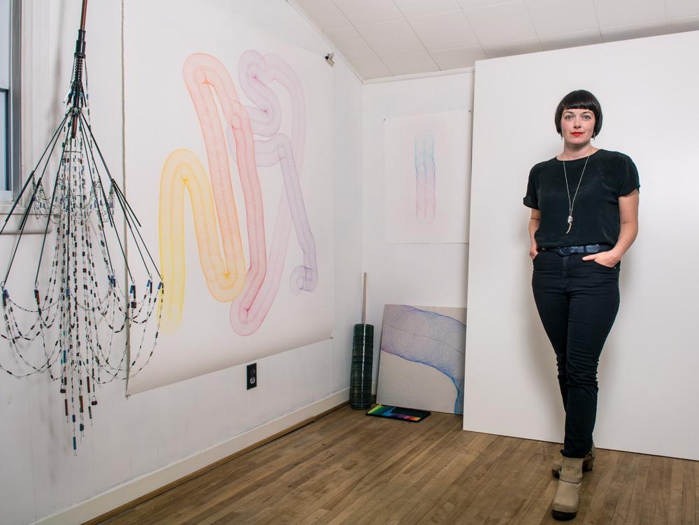 Eleanor King with works-in-progress in her Halifax studio, July 2014. Photo: Aaron McKenzie Fraser. 