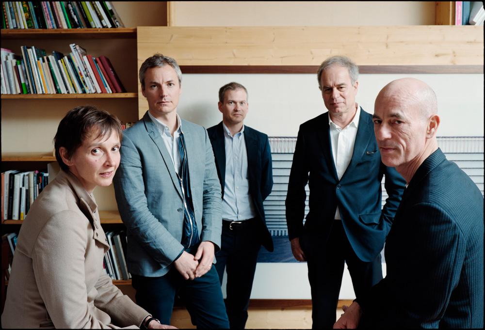The Herzog &amp; De Meuron leadership, from left: senior partner (and lead architect for the Vancouver Art Gallery project) Christine Binswanger, senior partner Ascan Mergenthaler and senior partner Stefan Marbach, with founders Pierre de Meuron and Jacques Herzog. Photo &copy; Tobias Mandorin.  