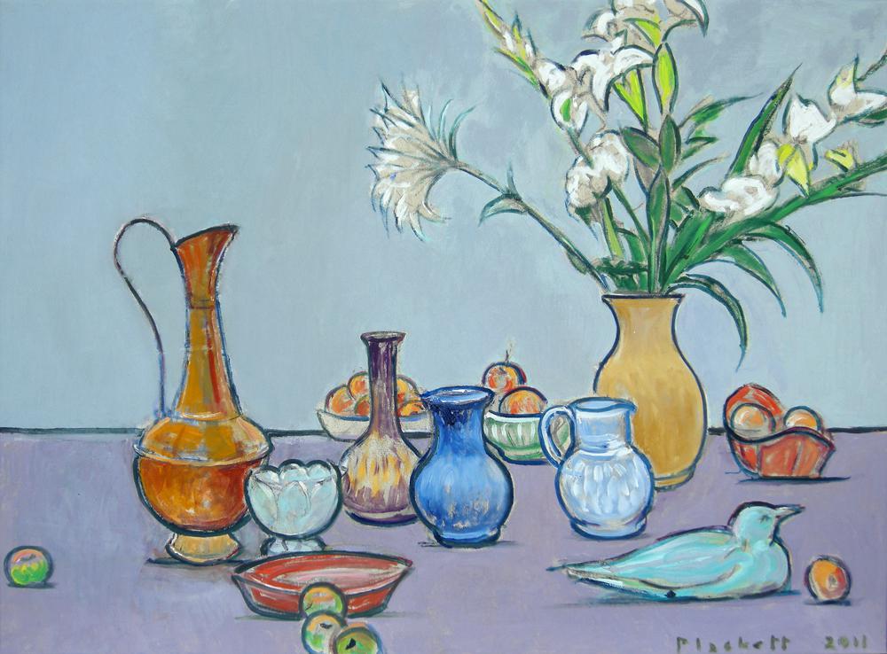 Joseph Plaskett, <em>Still Life with White Iris</em>, 2011. Oil on canvas, 39 x 39 inches. 
