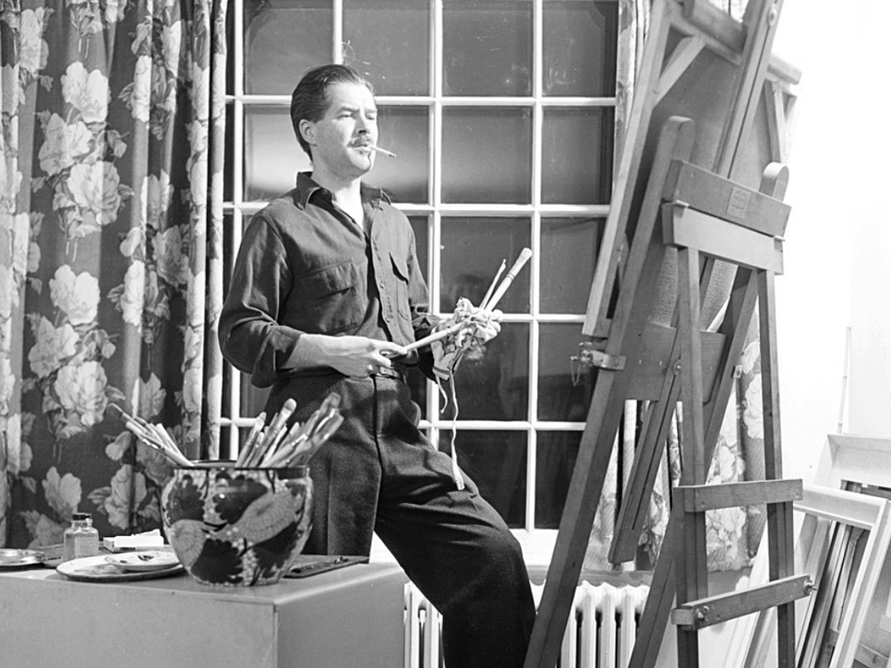 Artist Jack Bush painting at an easel (detail). C 3-1-0-0-93, Archives of Ontario.