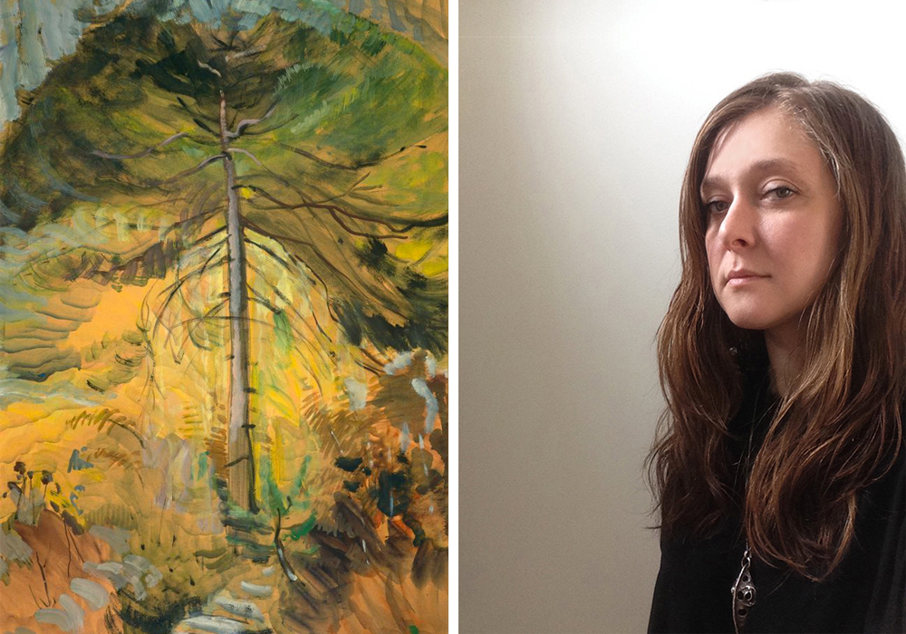 Left: Emily Carr, <em>Happiness</em> (detail), 1939. Oil on paper, 84.8 x 54 cm. Courtesy the University of Victoria Art Collection. Right: cheyanne turions.
