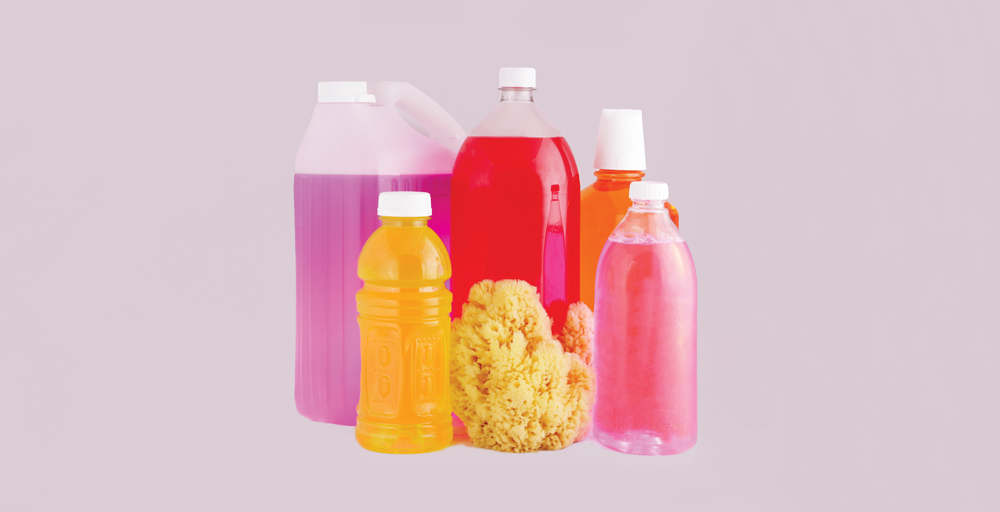 Jimmy Limit, <em>Bottles with Sea Sponge and Pink (Ambiguity, Anxiety, Arrangement, Balance, Citrus, Commerce, Exotic, Fresh, Healthy, History, Hope, Isolation, Lifestyle, Malleability, Memory, Natural, Prosperity, Support, Ubiquity, Urban, Yellow)</em>, 2014. Courtesy Clint Roenisch Gallery.