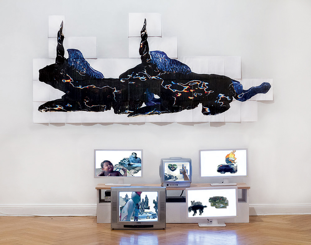 Lorna Mills, <em>Double Unicorn</em> (installation view at Import Projects, Berlin), 2013.