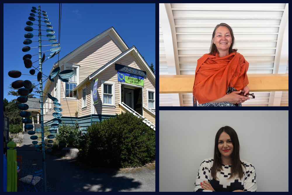 Clockwise from left: Mahon Hall in Salt Spring, where the SSNAP 2015 finalist exhibition will open on September 25. Photo: David Borrowman Photography; Lorna Brown, associate director-curator at the Morris and Helen Belkin Art Gallery; Peta Rake, curator of the Walter Phillips Gallery. 