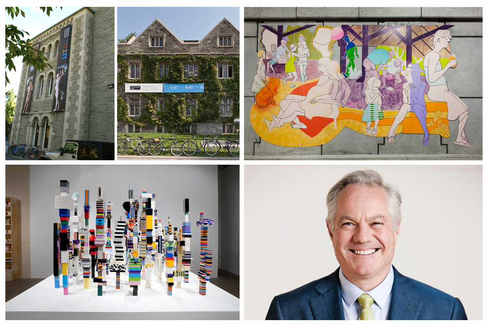Clockwise from top left: University of Toronto Art Centre/Justina M. Barnicke Gallery; Sara Hartland-Rowe's <em>Summer</em>, one panel of the work that put Hartland-Rowe in the running for the 2015 Lieutenant Governor of Nova Scotia Masterworks Arts Award; David Heffel, president of Heffel Fine Art Auction House. Photo: Peter Holst. Courtesy of Heffel; Douglas Coupland, <em>Towers</em>, 2014. Courtesy Daniel Faria Gallery. Photo: MOCCA.