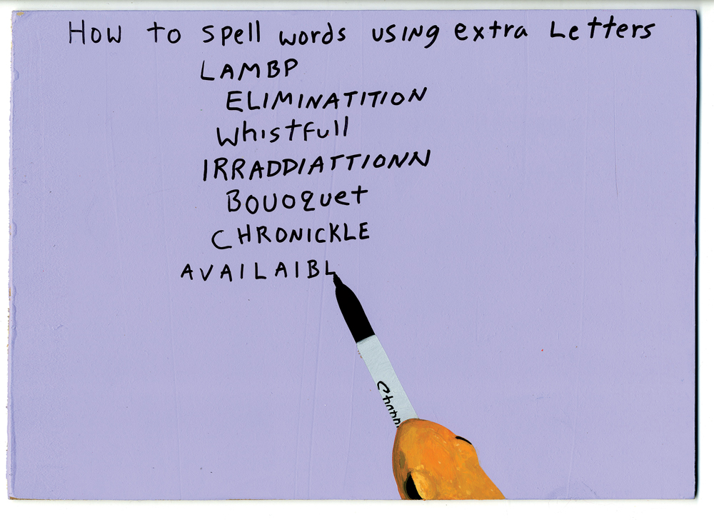 Neil Farber and Michael Dumontier, <em>Animals with Sharpies (How to spell words using extra letters)</em>, 2013. Courtesy Division Gallery.
