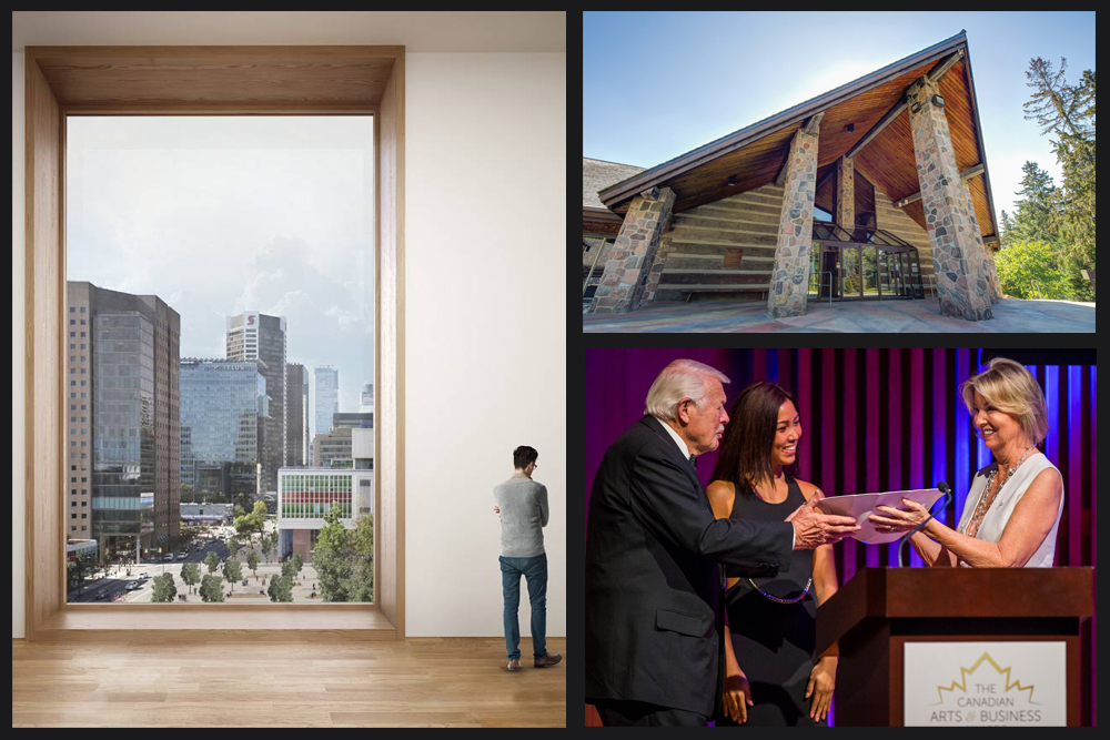 Clockwise from left: a rendering of the Vancouver Art Gallery. Courtesy Herzog and de Meuron and the Vancouver Art Gallery; the McMichael Canadian Art Collection; 2014 Canadian Arts and Business Awards. Photo: Mark Blinch Photography.