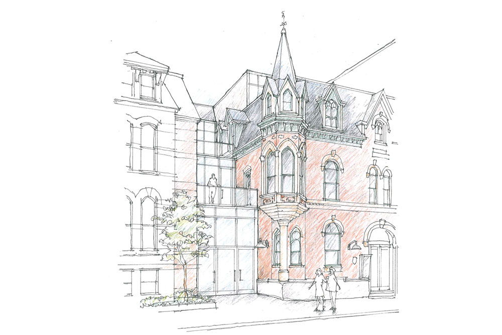 A rendering of the proposed upgrades to the Khyber Building at 1588 Barrington Street, Halifax, with a connector to the Neptune Theatre. Courtesy David F. Garrett Architects.
