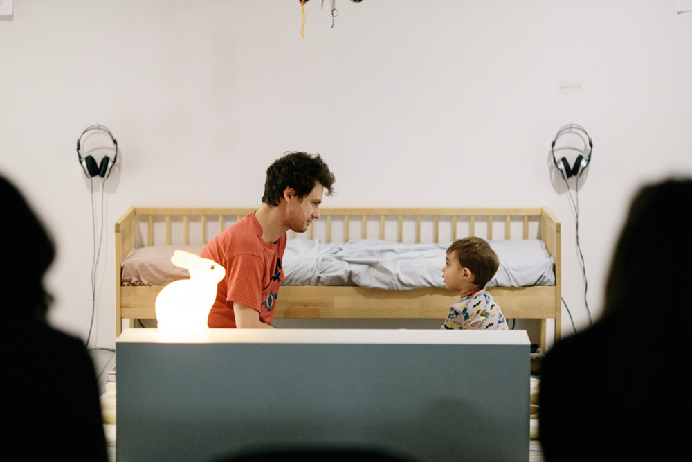 A child's bedtime routine becomes performance art in Dillon and Peregrin de Give's piece <em>By My Own Admission</em> at EFA  Project Space in New York. Photo: Ramsay de Give.