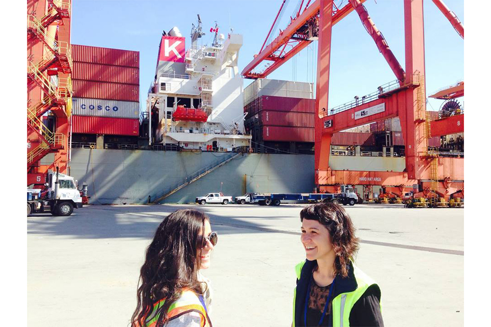 Nour Bishouty and Elisa Ferrari visiting at the Vancouver port.