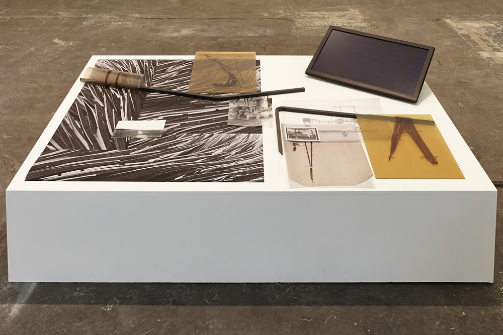 Kapwani Kiwanga, <em>Decortication Table</em> (installation view at Galerie Tanja Wagner's and Galerie Jérôme Poggi's shared booth in Armory Focus), 2016. Courtesy Galerie Tanja Wagner and Galerie Jérôme Poggi.