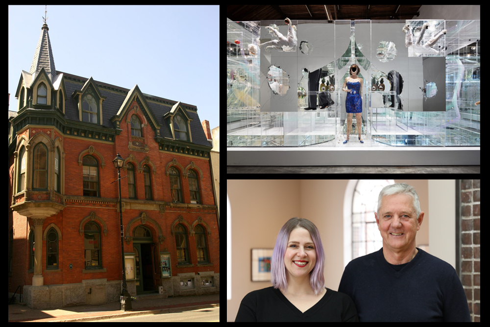 Images clockwise from left: the historic Khyber Building in Halifax, built in 1888. Photo: Martin Cathrae via Flickr/Creative Commons; David Altmejd, <em>The Flux and the Puddle</em>, 2014. Photo: Lance Brewer; Tanya Cunnington and John Hartman. Photo: Andre Beneteau.
