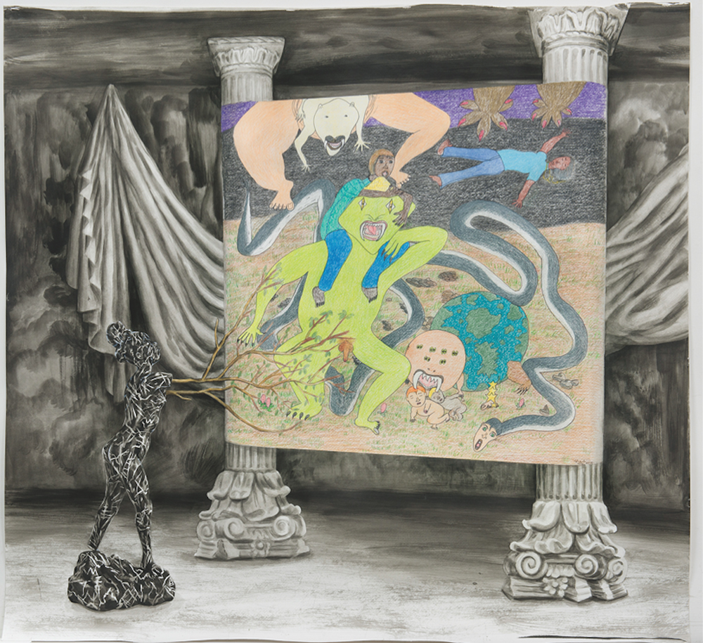 Shuvinai Ashoona and Shary Boyle, <em>Black Marble</em>, 2015. Ink on paper and coloured pencil, 91 x 107 cm. Courtesy Feheley Fine Arts/Pierre-François Ouellette art contemporain.