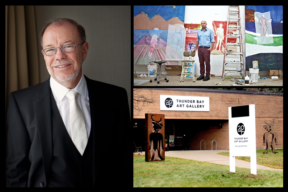 Images clockwise from left: Terry Nicholson, the interim CEO of Toronto’s MOCA; Peter Doig in his New York studio, June 30, 2013. Photo: George Whiteside; Thunder Bay Art Gallery.