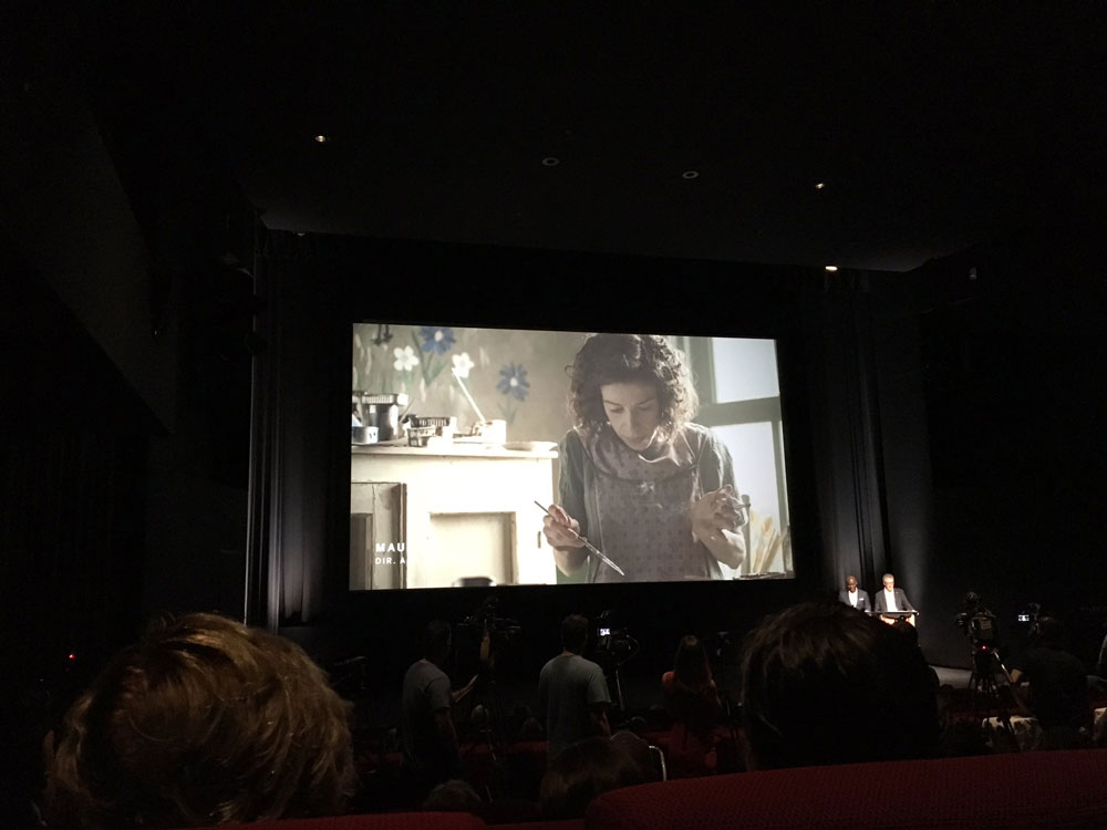 Sally Hawkins plays Maud Lewis in the upcoming biopic Maudie. Producer Mary Young Leckie snapped this shot of the film during a press conference at TIFF. Photo: Twitter.
