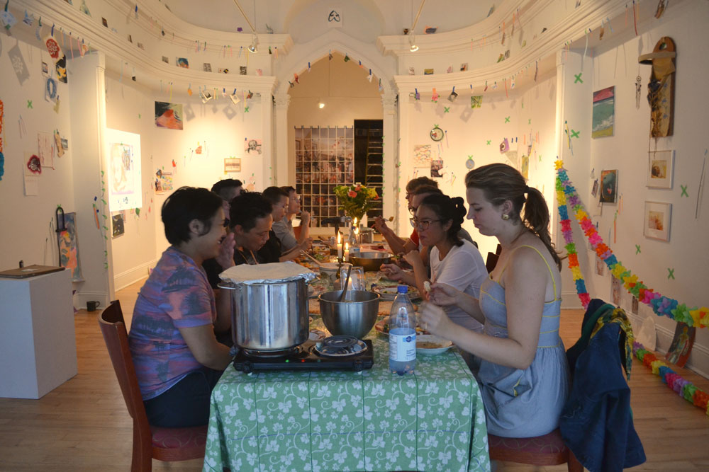 Instead of regular artist talk for her Eyelevel Gallery exhibition &ldquo;The Art of Hanging Pictures,&rdquo; Amy Wong held a potluck dinner. Photo: Em Lawrence.