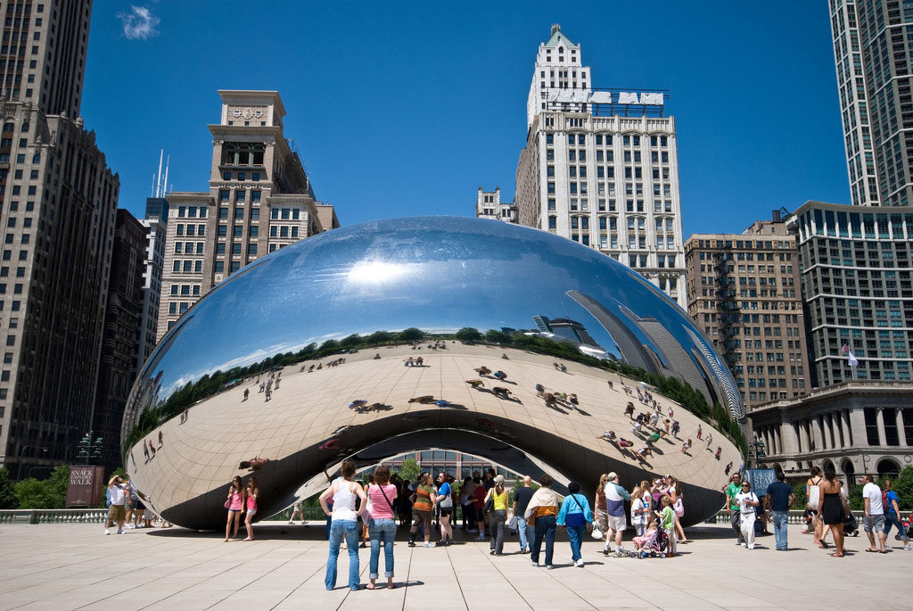 The iconic Chicago sculpture <em>Cloud Gate</em> was made by Anish Kapoor, son of a refugee who fled Iraq to India. Photo: Filippo Diotalevi via Flickr. Used under a Creative Commons License.