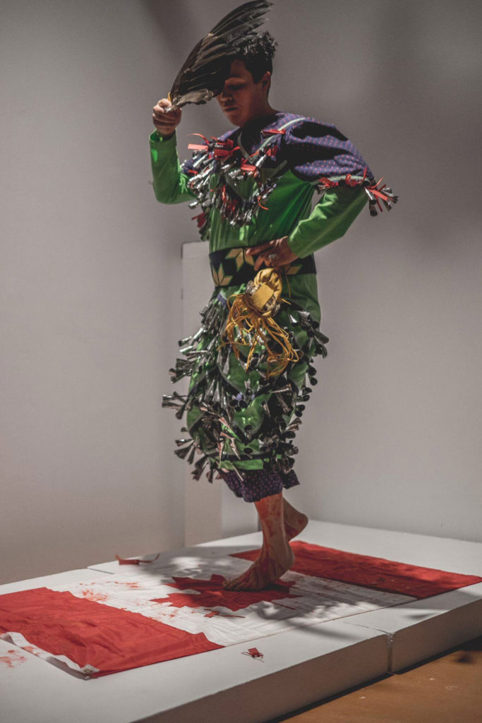 Raven Davis performs at their show "It's Not Your Fault" at the Khyber Centre for the Arts in Halifax in 2016. The exhibition responded to public acts of violence towards Indigenous women and culture in online comment sections.