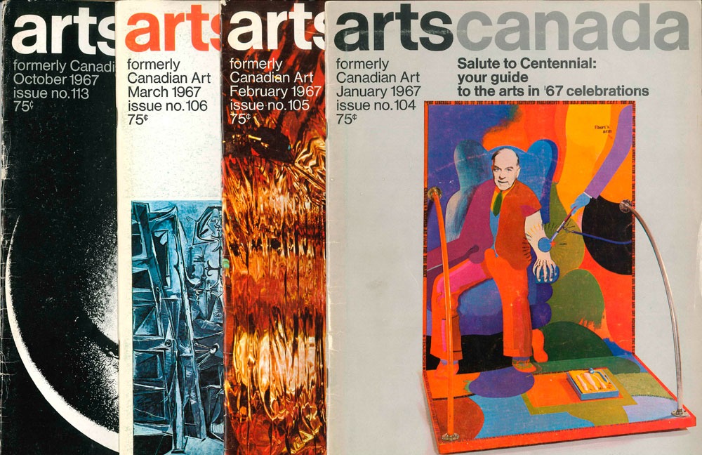 Four <em>artscanada</em> issues from 1967. The innovative structure and content of these magazines continues to resonate 50 years later.