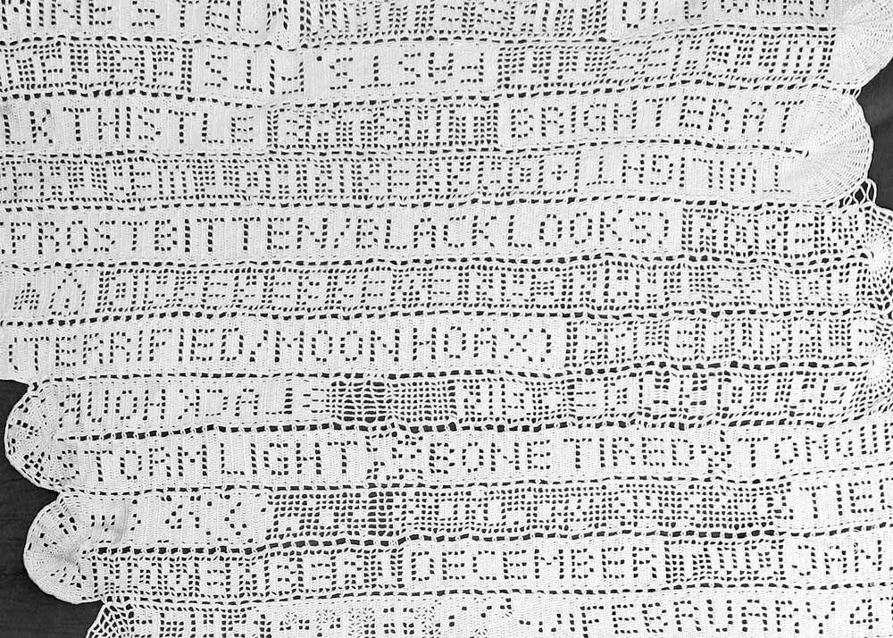 A crocheted blanket by artist Steven Leyden Cochrane attempts to transcribe a memory—including the blank spaces in a memory—into tactile form. Photo: Courtesy the artist.