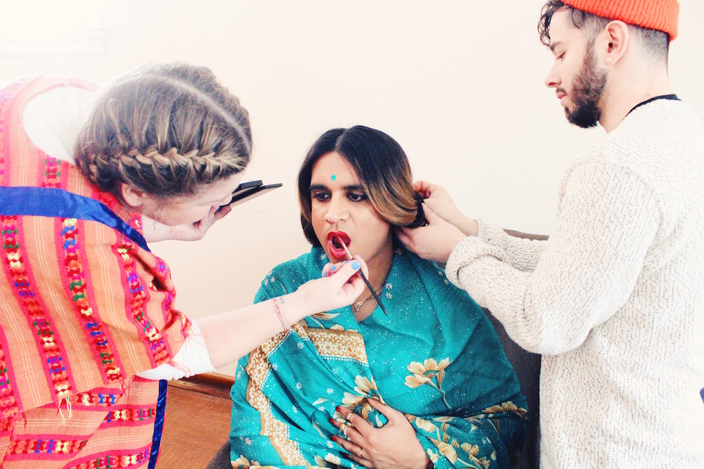 Makeup artist Alanna Chelmick and hair stylist Fabio Persico were just two of the individuals who helped Vivek Shraya re-create vintage photos of her mother in <em>Trisha</em>. Photo: Karen Campos.