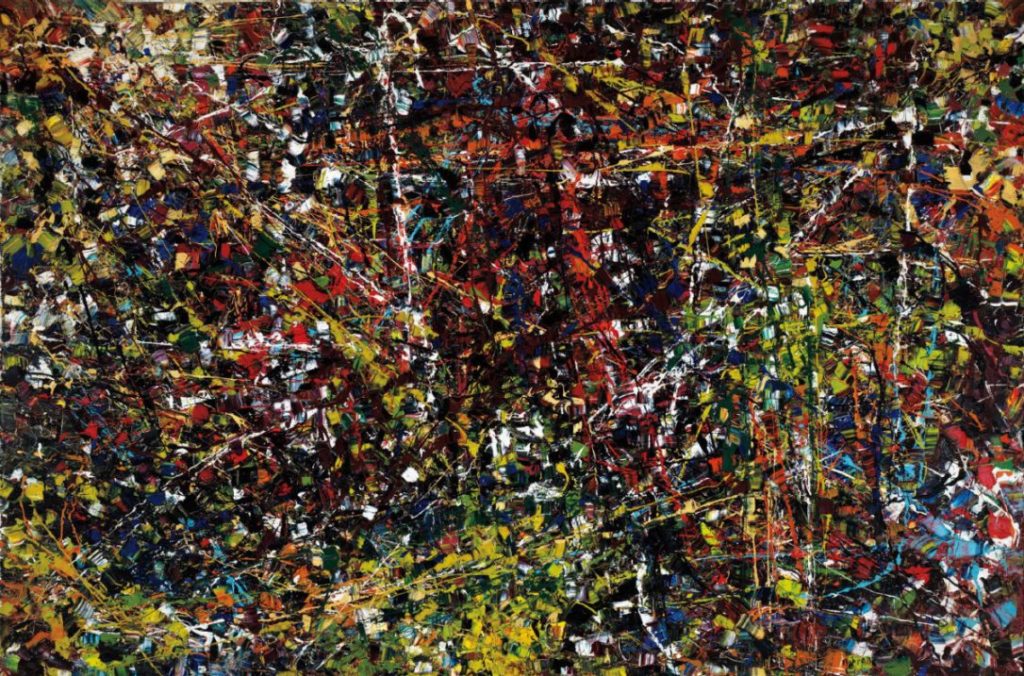 Jean Paul Riopelle's <em>Vent du nord</em> (1952–53) is more than six feet wide, and was produced during the Canadian artist's many decades in France. 