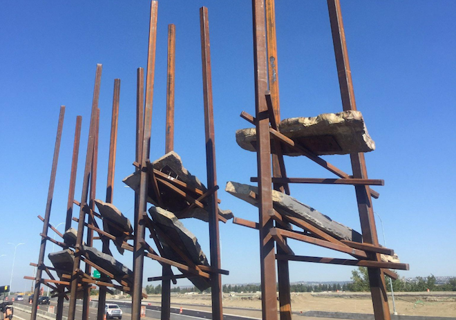 A new public artwork in Calgary, created by New York artist Del Geist, has generated concern among members of the Tsuu'tina Nation. Photo: via City of Calgary Twitter Feed. 
