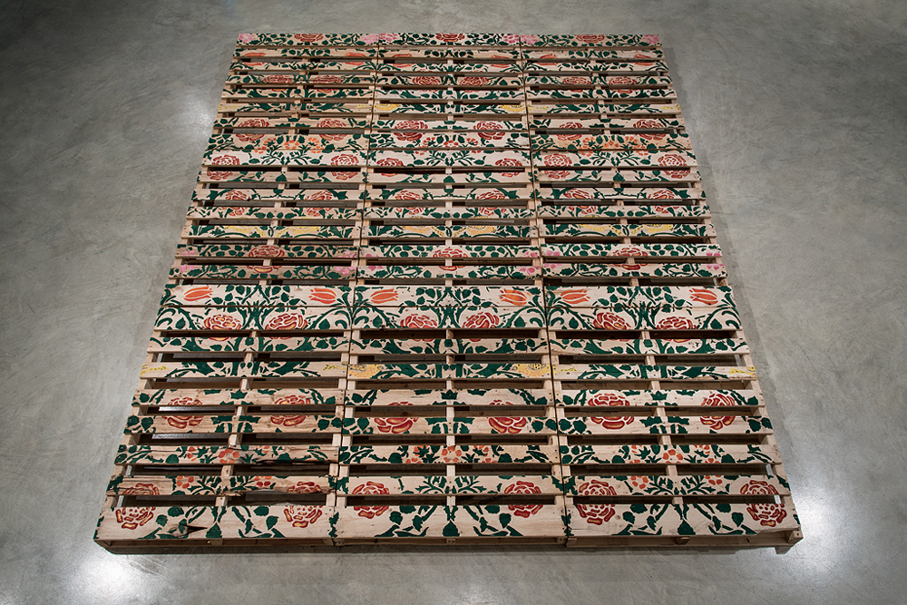 Soheila K. Esfahani, <em>Cultured Pallets: Windsor</em>, 2017. Acrylic on wooden shipping pallets. Courtesy of the artist. Photo: Frank Piccolo.
