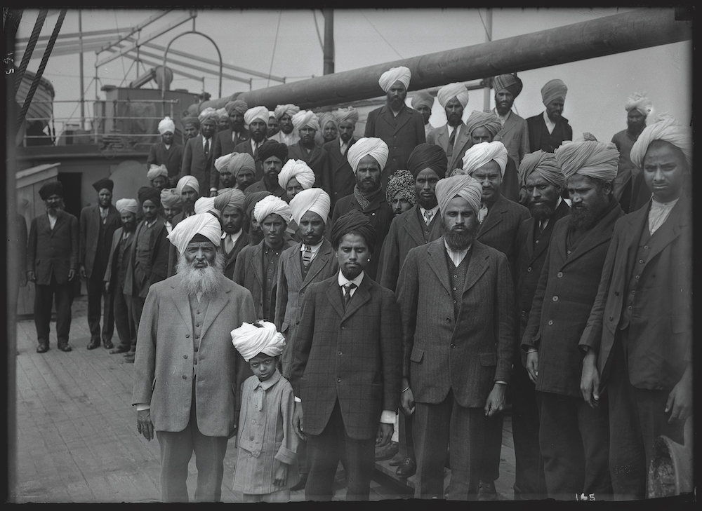  Leonard Frank, <i>Sikh Men and Boy Onboard the Komagata Maru, </i> May 23 to July 23, 1914. Leonard Frank Photography Collection, Vancouver Public Library 6231.
