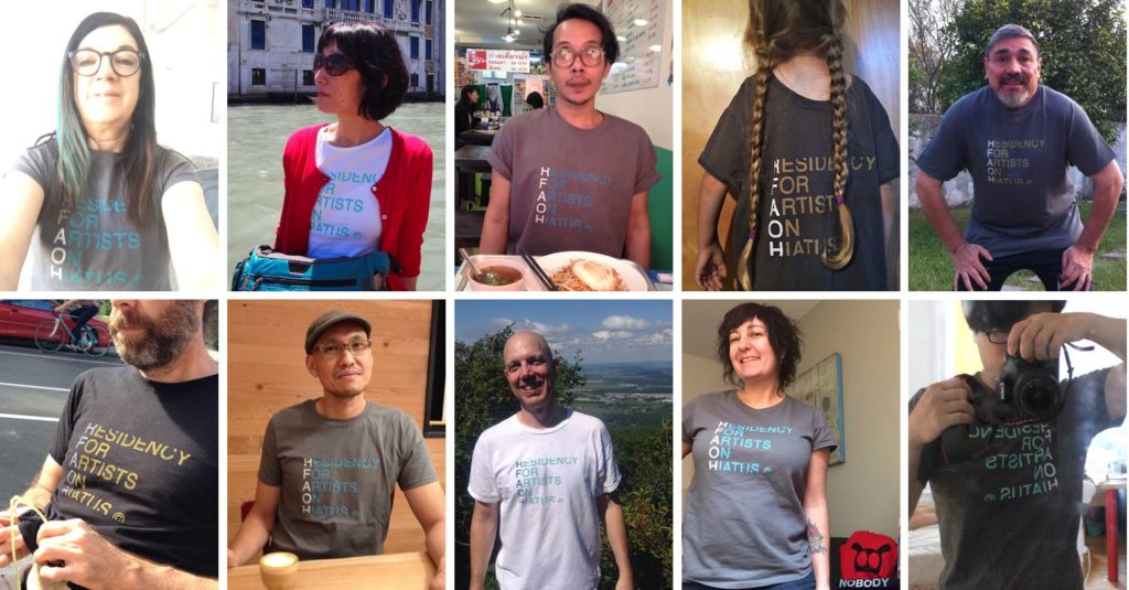 The Residency for Artists on Hiatus is funded in part by T-shirt sales—and since the residency has no physical centre, the shirts also help identify its residents. Photo: RFAOH Facebook page.