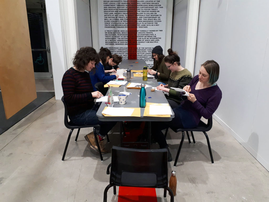 Gallery visitors—whether beading novices or experts—are welcome to participate in Carrie Allison’s Beading Shubenacadie River workshops at Treaty Space Gallery in Halifax. Photo: Courtesy the artist.