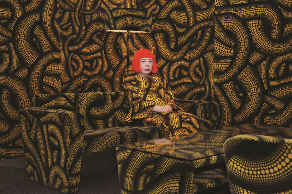 Yayoi Kusama in <em>YELLOW TREE/Living Room</em>, 2010. Courtesy of the artist.