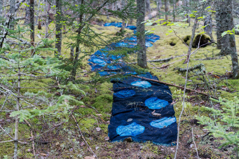 Bonnie Baker’s cloth installation is inspired by the idea of ghosted trees and landscape paths. Photo: Ernest Cadegan.